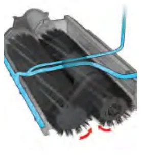 Cutaway of the T16 cylindrical brush head showing the solution path