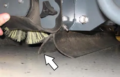 Pre-Sweep recirculation skirt behind the main sweeping brush, with an arrow pointing to it
