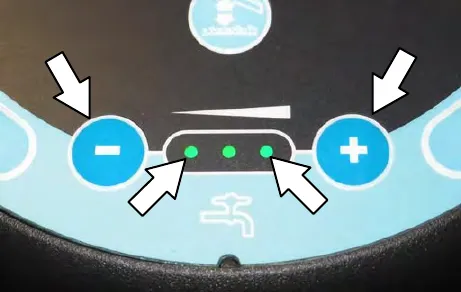 Solution decrease and increase buttons with three solution flow indicator lights