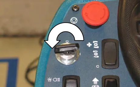 Key switch with an arrow showing the key turned to the off position
