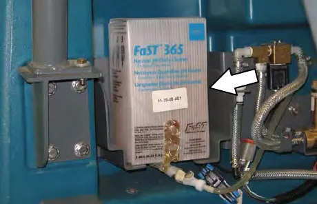 FaST-PAK carton in its compartment with an arrow pointing to the hose connector