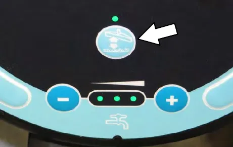 Touch panel with an arrow to the vacuum fan / squeegee button and its indicator light