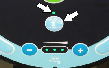 Touch panel with arrows to the 1-STEP light and the vacuum fan / squeegee button