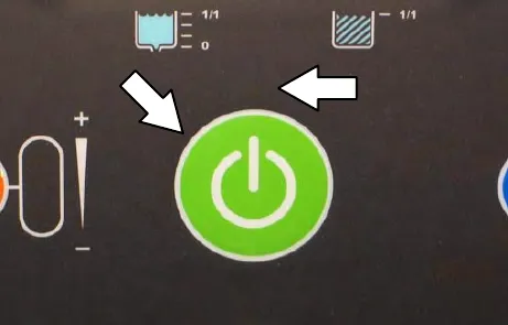 Touch panel with arrows to the 1-STEP button and its light, which must be off