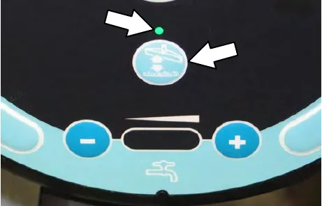 Touch panel with arrows to the vacuum fan / squeegee button and its light