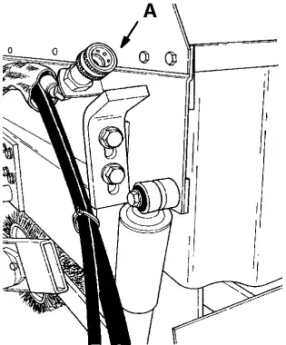 Quick-disconnect fitting (A) mounted on the scrub attachment