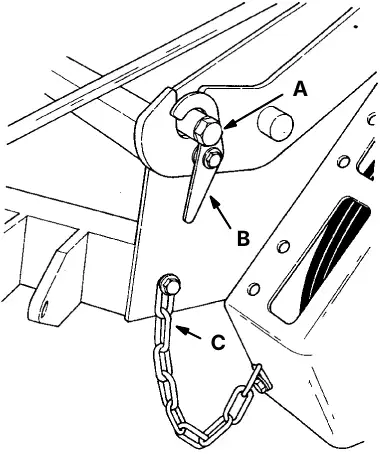 Limiting chain: pin (A), hook (B) and limiting chain (C)