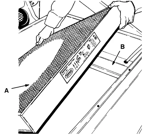 Installing the dust filter: dust filter (A) and dust filter frame (B)