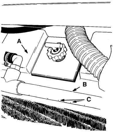 Spreader tube: recovery tank (A), spreader tube (B) and distribution holes (C)