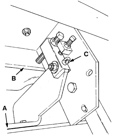 Debris hopper: hopper (A), scrub attachment frame (B) and grease fitting (C)