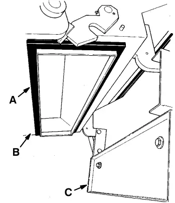 Hopper door seals: seal (A), hopper (B) and hopper door (C)