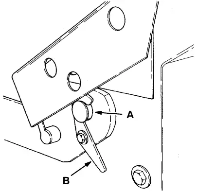 Lift arm hook: pin (A) and hook (B)