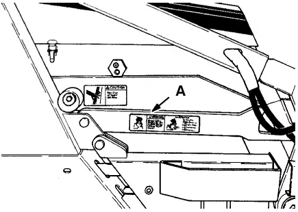 Disengaged hopper support bar, multi-level dump model, in its storage position (A)