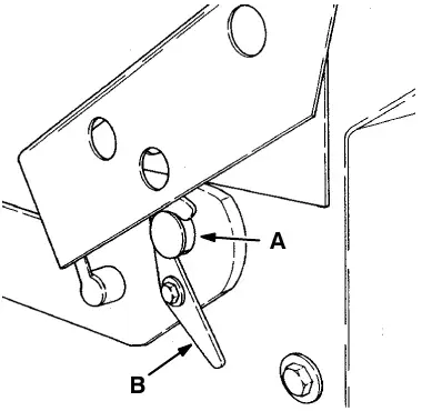 Lift arm hook: pin (A) and hook (B)