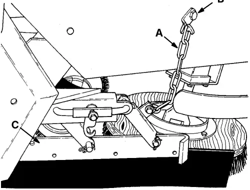Squeegee assembly chain (A) connected to its hook (B), with the squeegee assembly (C)