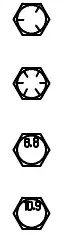 Bolt head grade markings, top to bottom: SAE Grade 5, SAE Grade 8, ISO Grade 8.8, ISO Grade 10.9