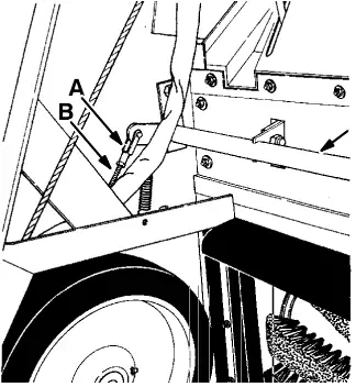 Brake clevis: brake adjusting clevis (A), threaded rod (B) and brake cross shaft (C)
