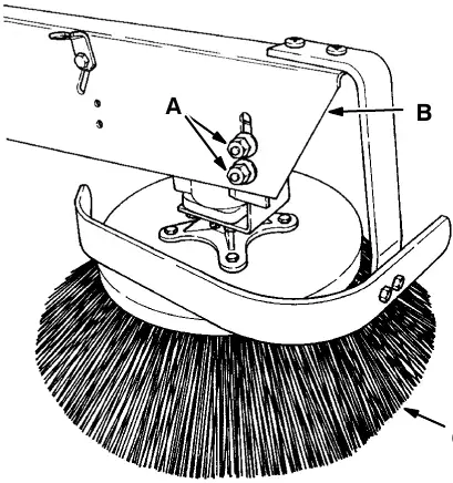 Low dump model side brush: nut (A), side brush arm (B) and side brush (C)