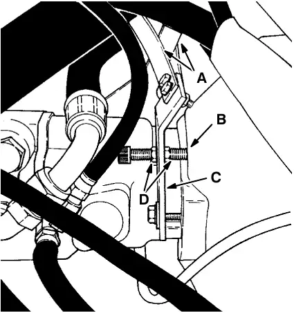 Centering springs: centering springs (A), adjustment bolt (B), spring bracket (C) and jam nut (D)