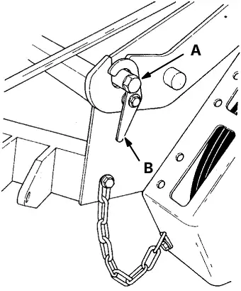 Lift arm hook: pin (A) and hook (B)