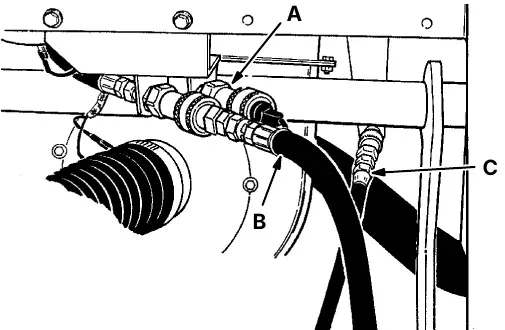 Connected scrub attachment hoses: quick-disconnect station (A), large diameter hose (B) and small diameter hose (C)
