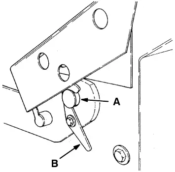 Lift arm hook: pin (A) and hook (B)