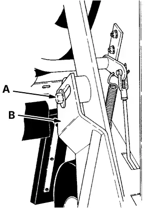 Mounting frame upper end: upper end bolt (A) and mounting frame (B)