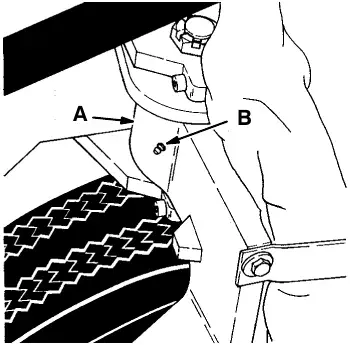Rear wheel support (A) with its grease fitting (B)