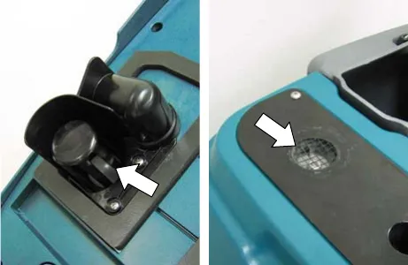 Fig. 23: arrow pointing to the vacuum shut-off float. Fig. 24: arrow pointing to the vacuum intake screen