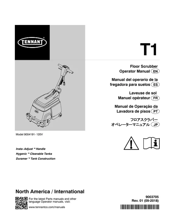 Tennant T1 Operator Manual 9003705 Rev. 01 (09-2018) cover
