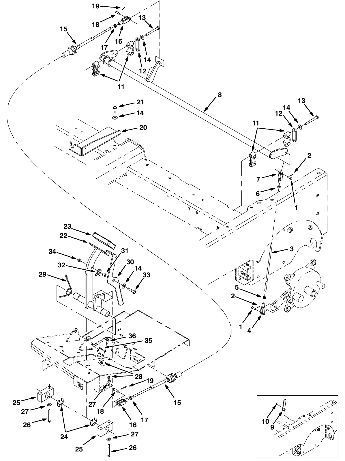 Tennant M20 brake pedal linkage group exploded view