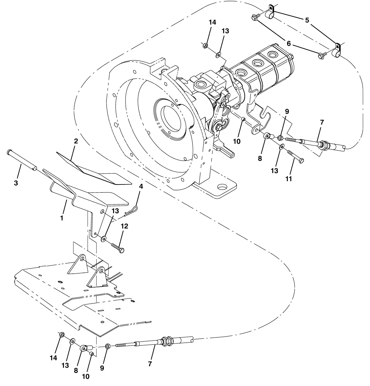 Tennant M20 directional pedal group exploded view