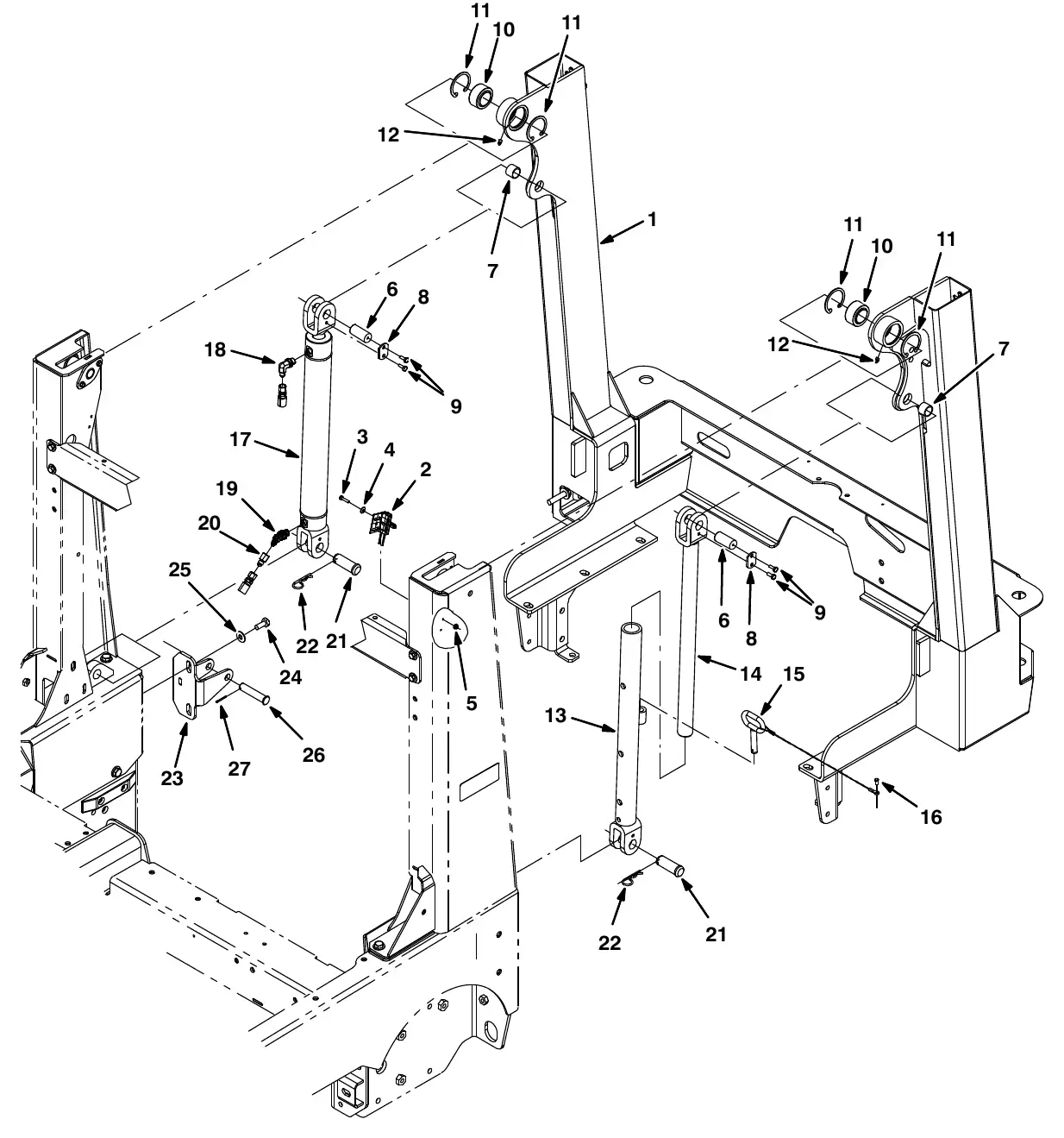 Tennant M20 hopper lift arms group exploded view