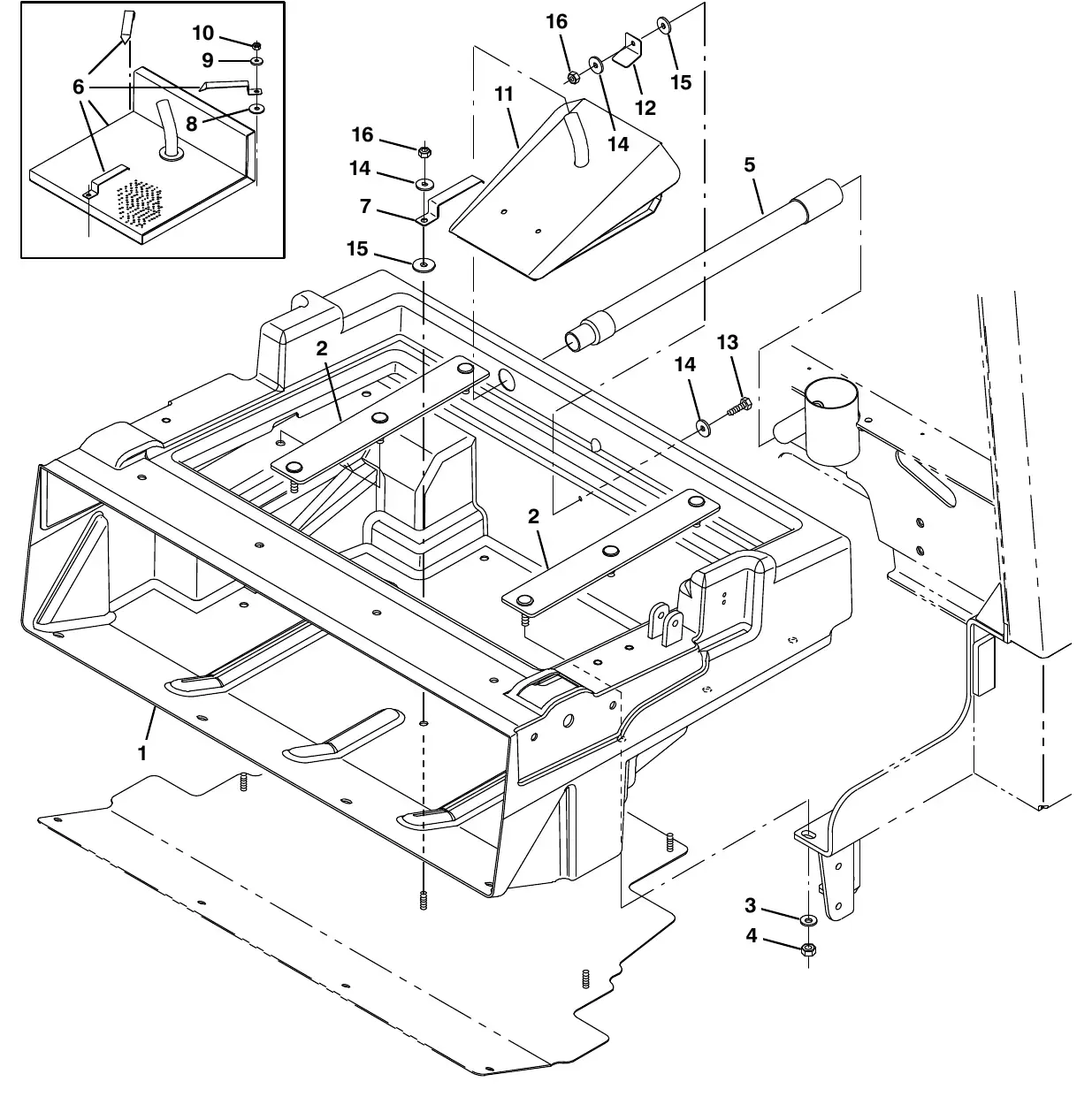 Tennant M20 hopper and debris screen group exploded view