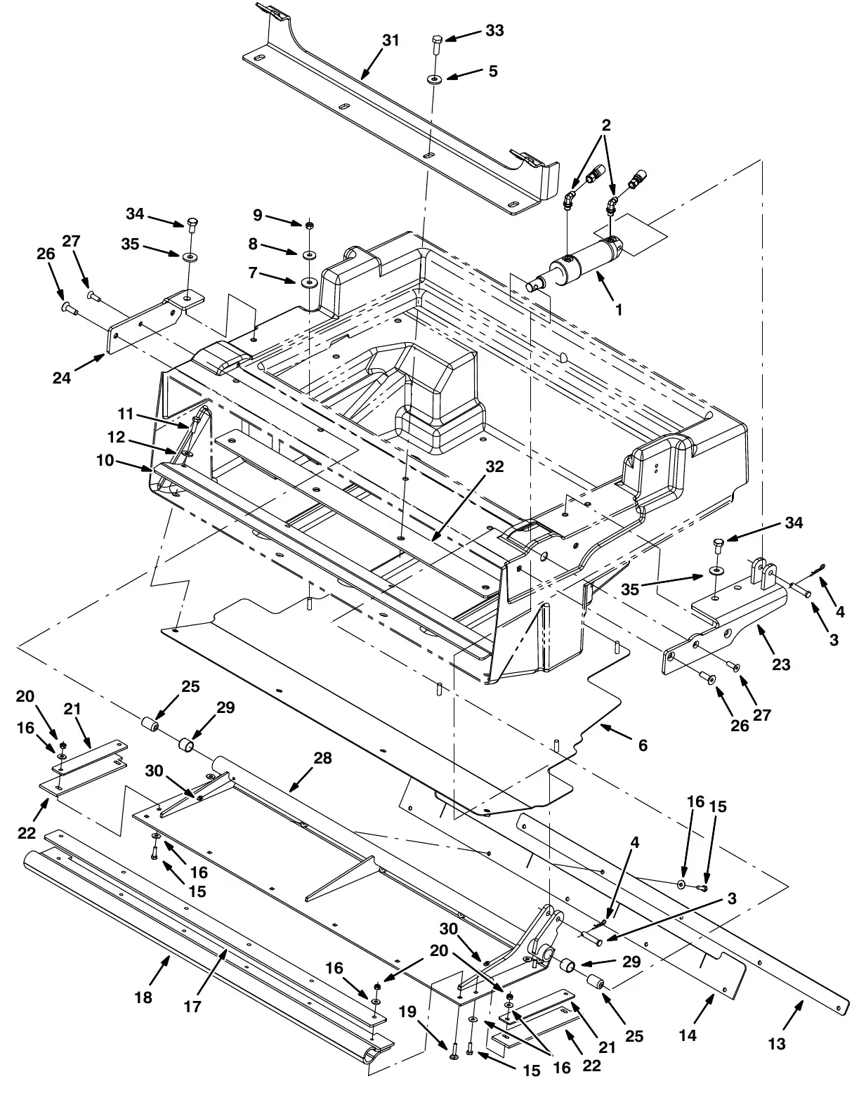 Tennant M20 hopper door group (000000 - 003061) exploded view