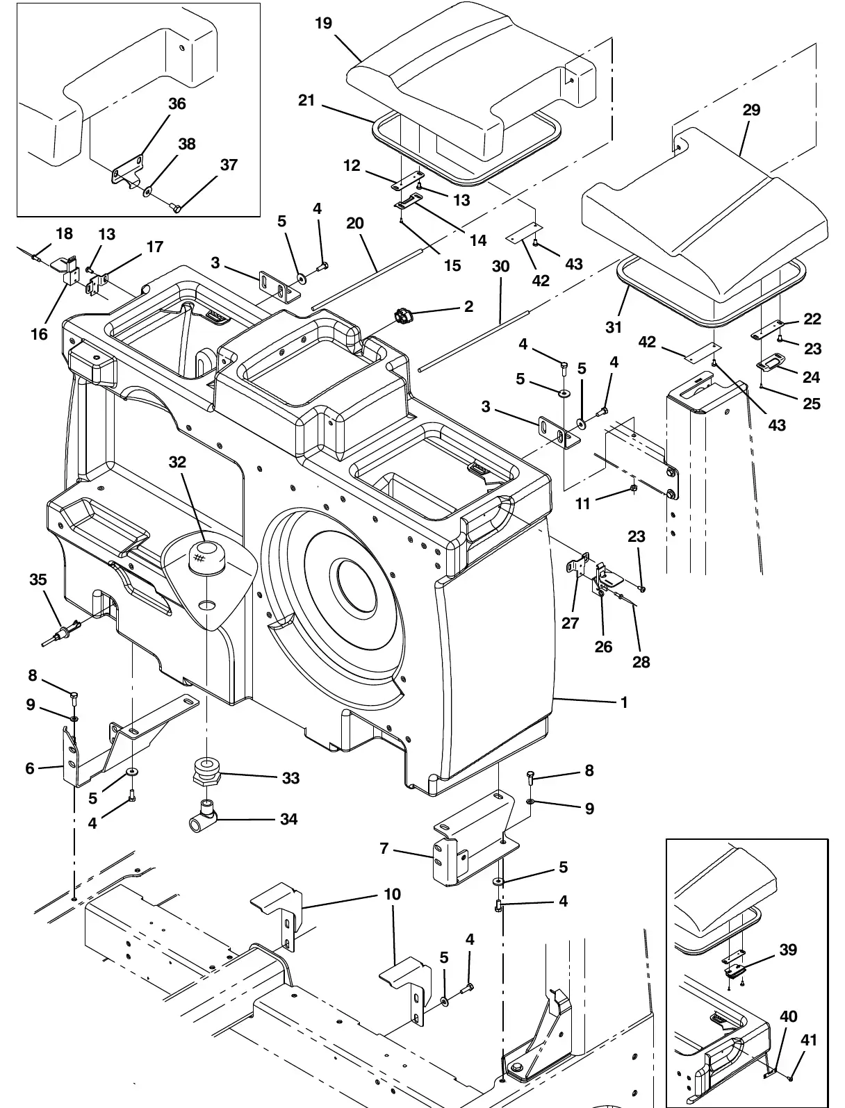 Tennant M20 solution tank group exploded view