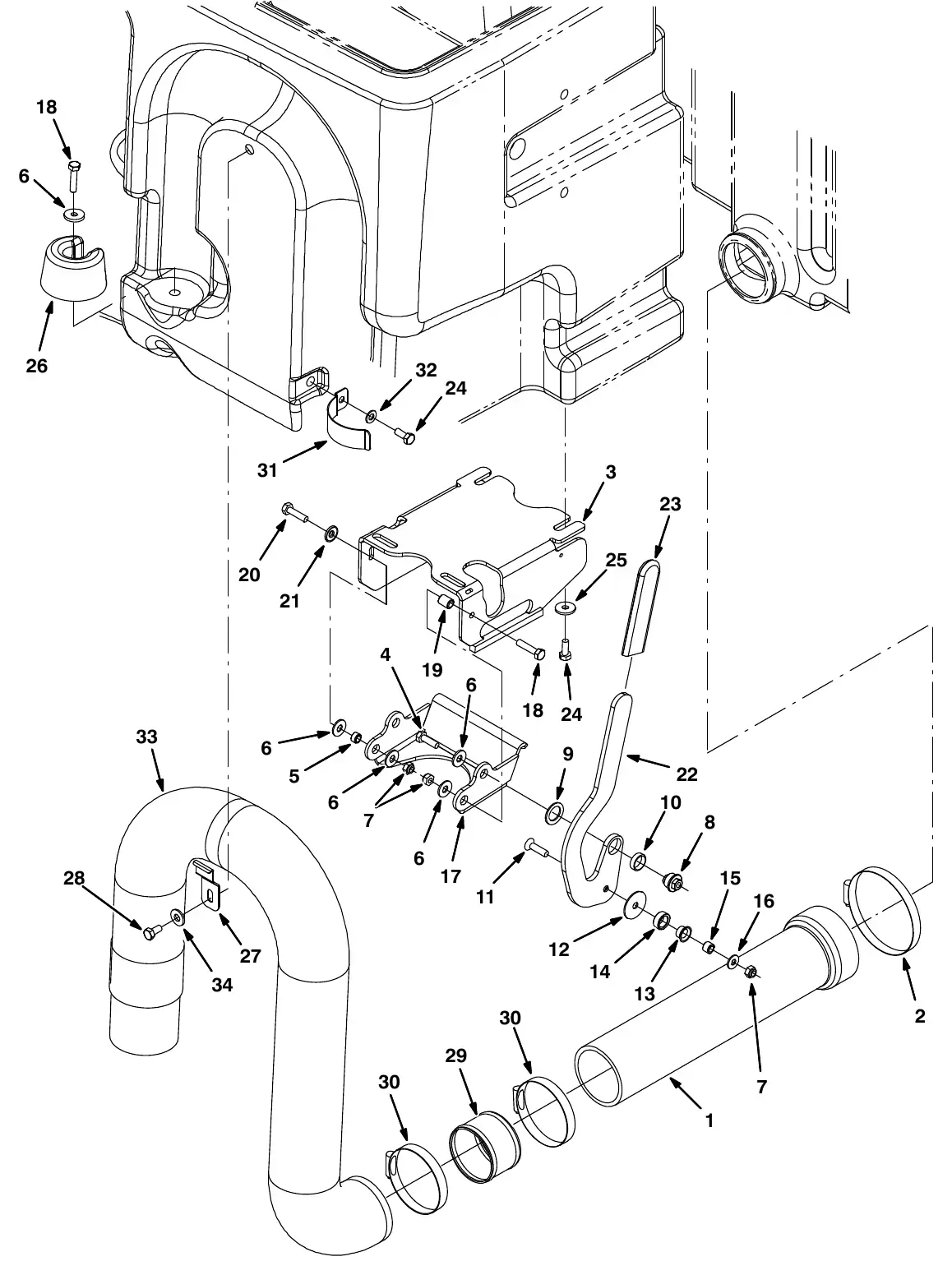Tennant M20 solution tank drain group exploded view