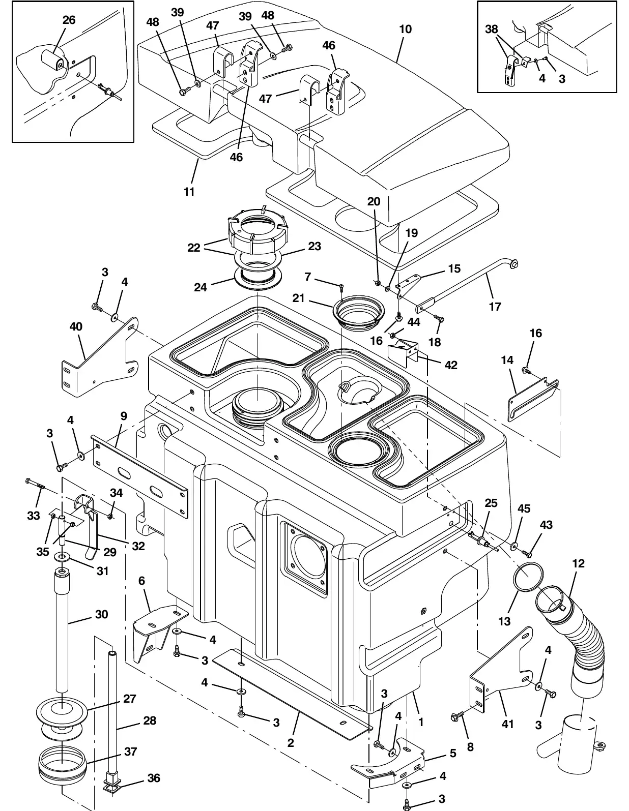 Tennant M20 recovery tank group exploded view