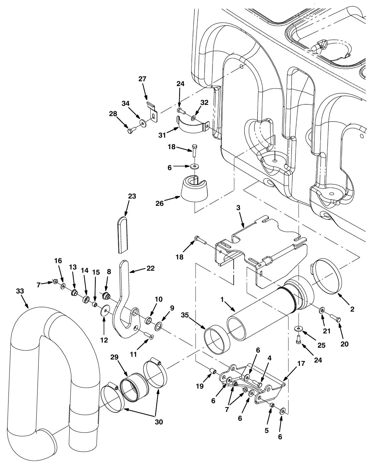 Tennant M20 recovery tank drain group exploded view