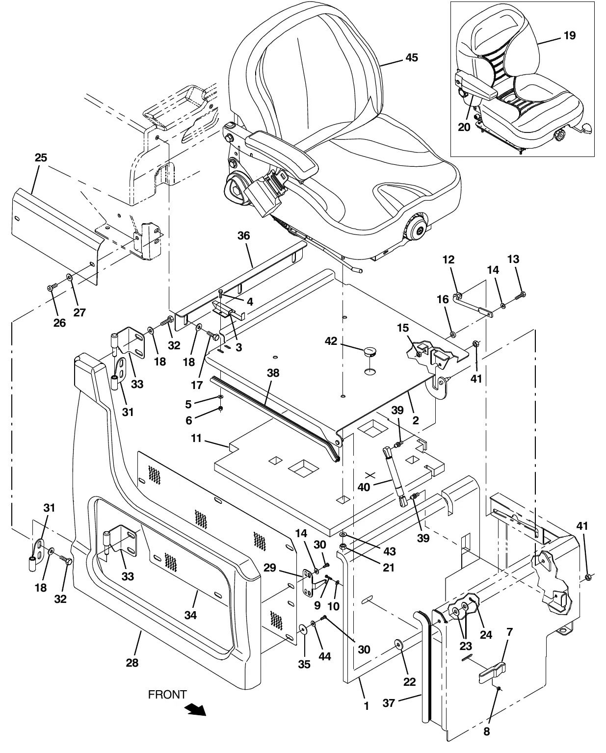 Tennant M20 seat group exploded view