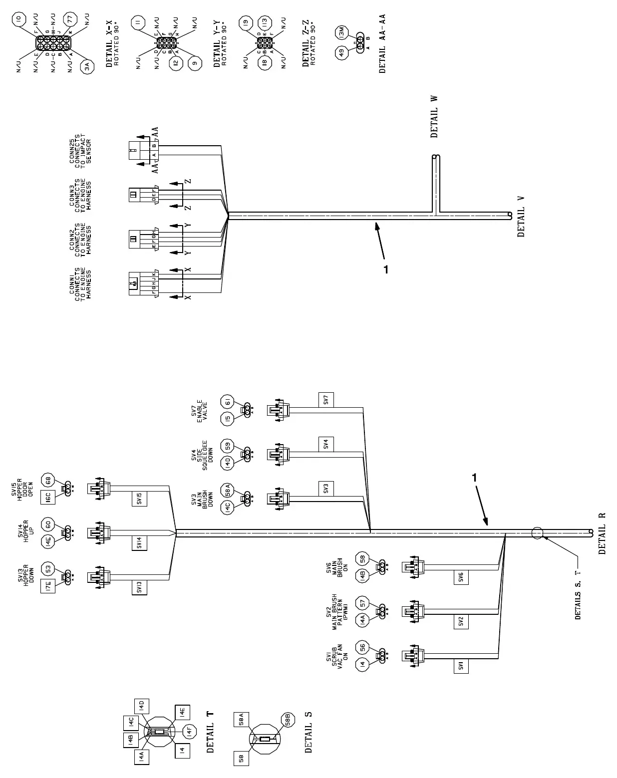 Tennant M20 electrical wire harness group, main exploded view (page 3)