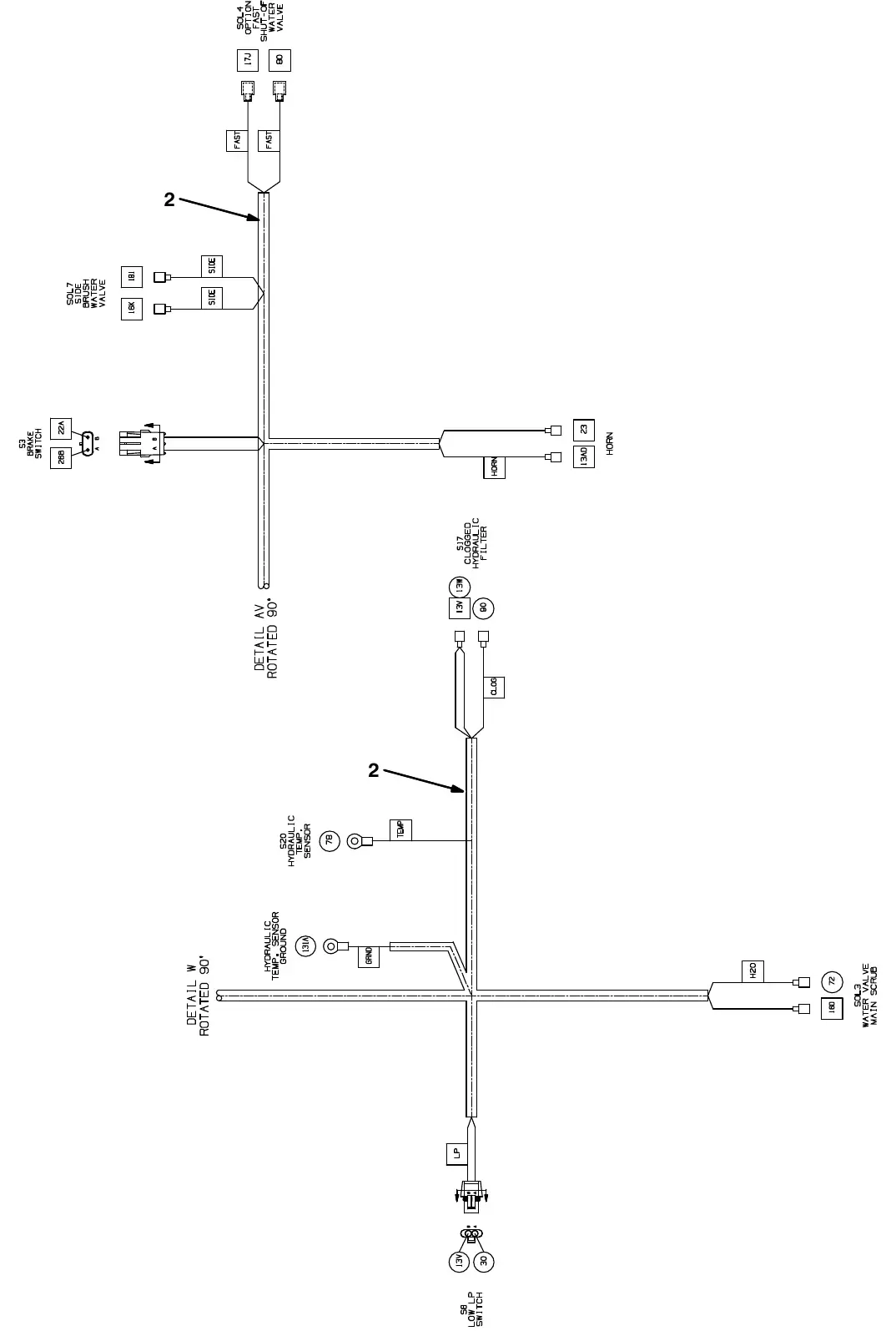 Tennant M20 electrical wire harness group, main exploded view (page 13)