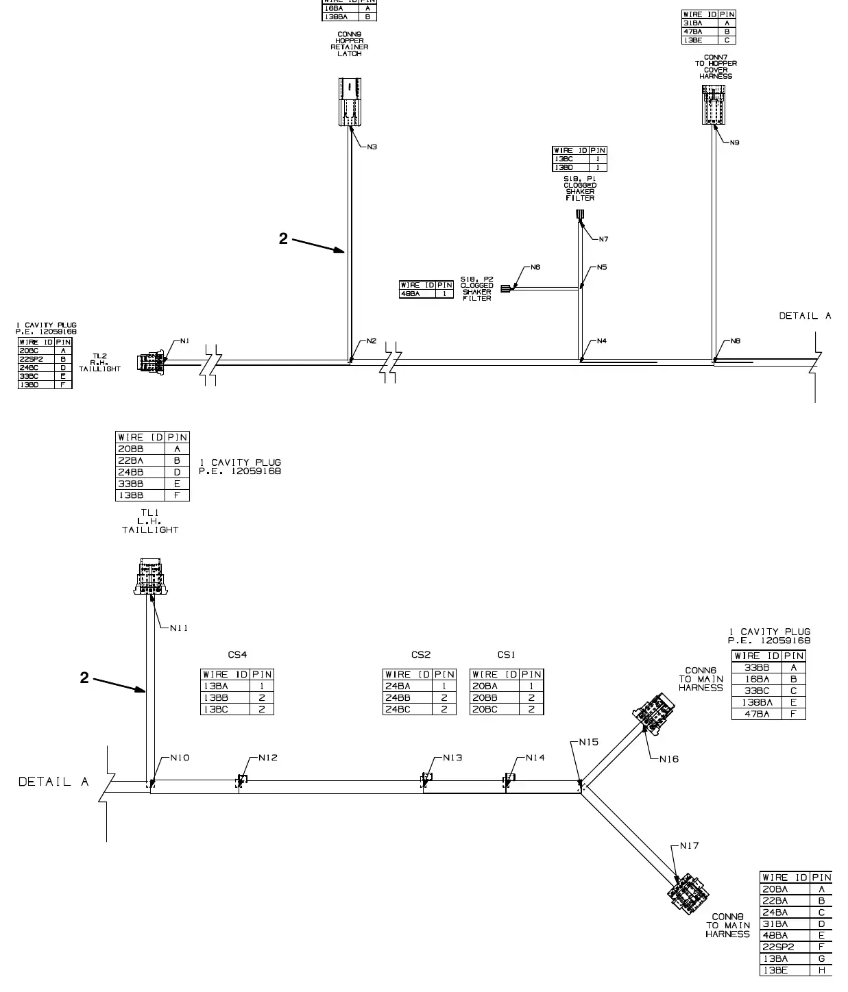 Tennant M20 electrical wire harness group, hopper exploded view (page 2)
