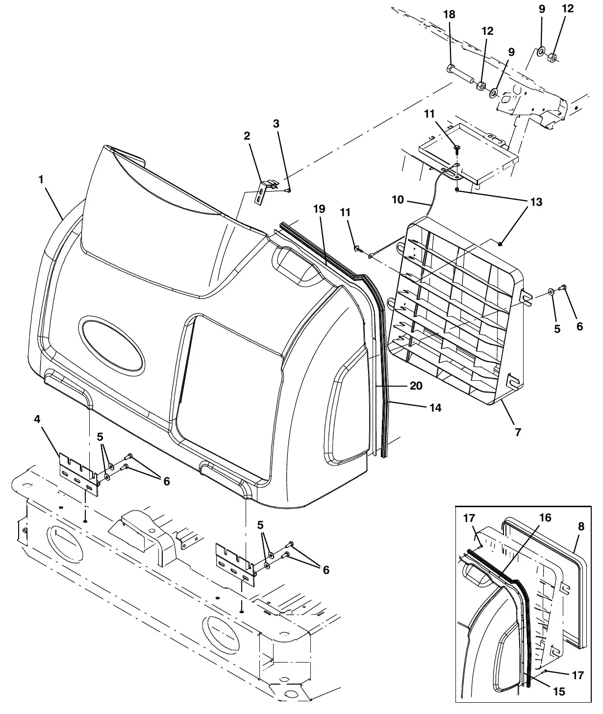 Tennant M20 front cover group exploded view
