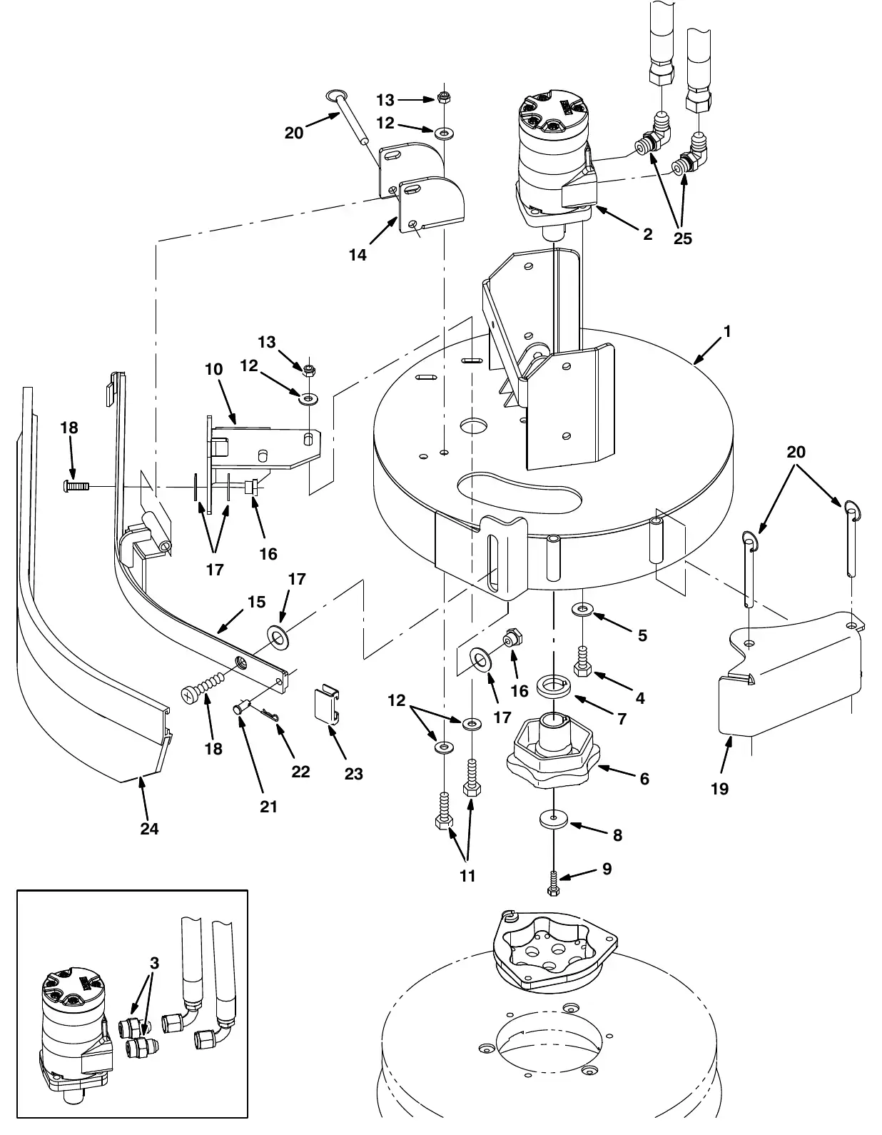 Tennant M20 side brush motor group (000000 - 003076) exploded view