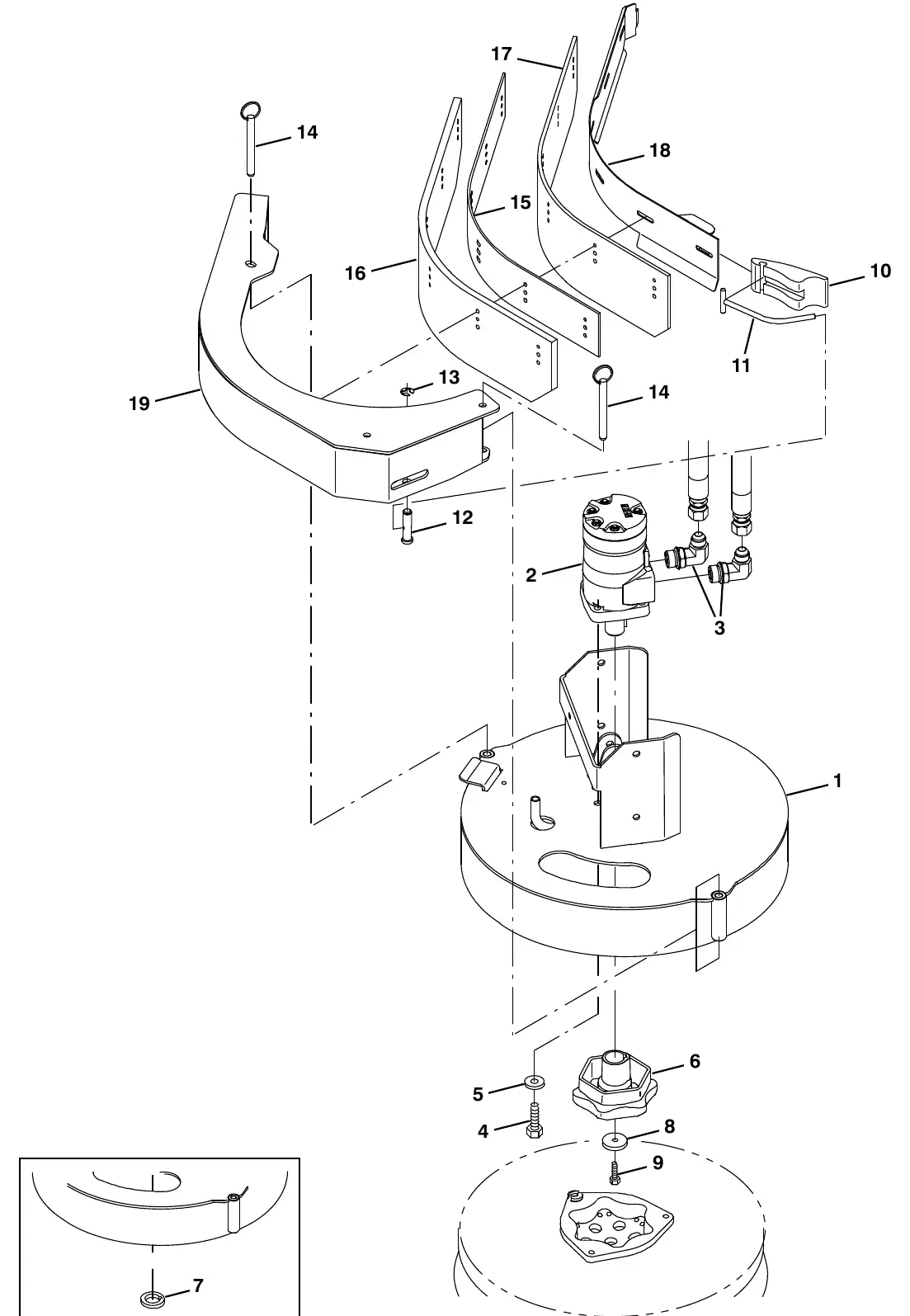 Tennant M20 side brush motor group (003077 - ) exploded view