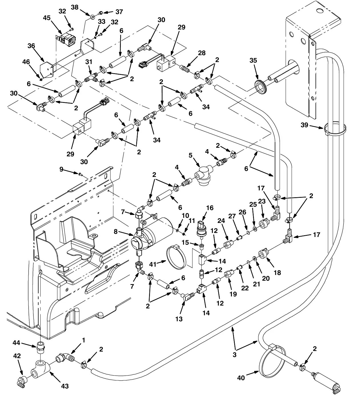 Tennant M20 fast solution pump group (000000 - 002532) exploded view
