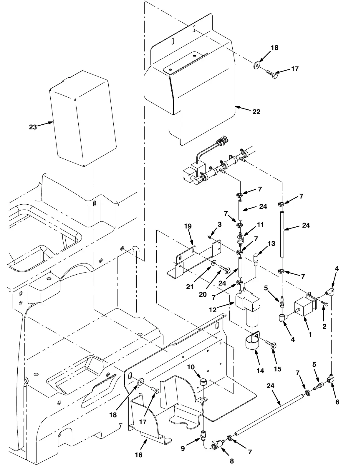 Tennant M20 fast air pump and detergent group (000000 - 002532) exploded view