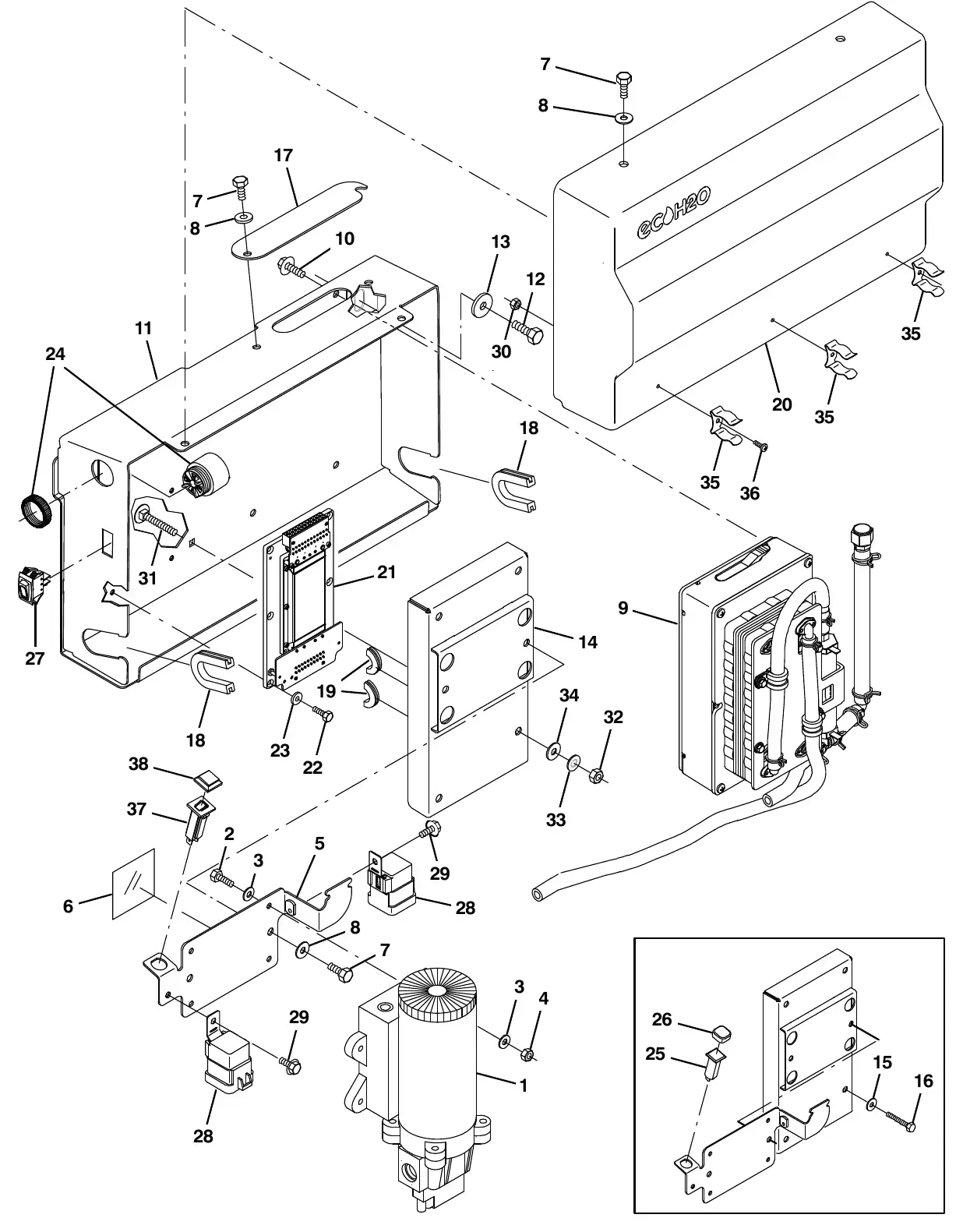 Tennant M20 ec - h20 solution pump group exploded view