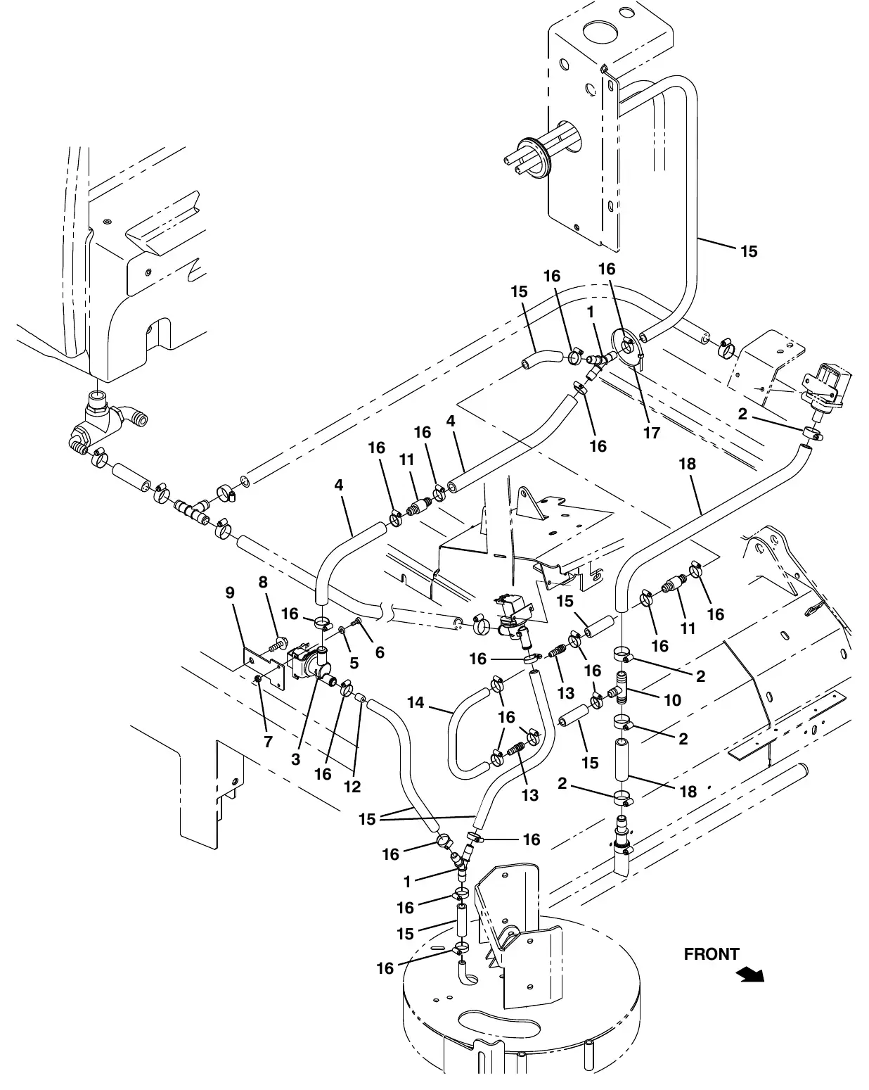 Tennant M20 ec - h20 solution supply group with side brush exploded view